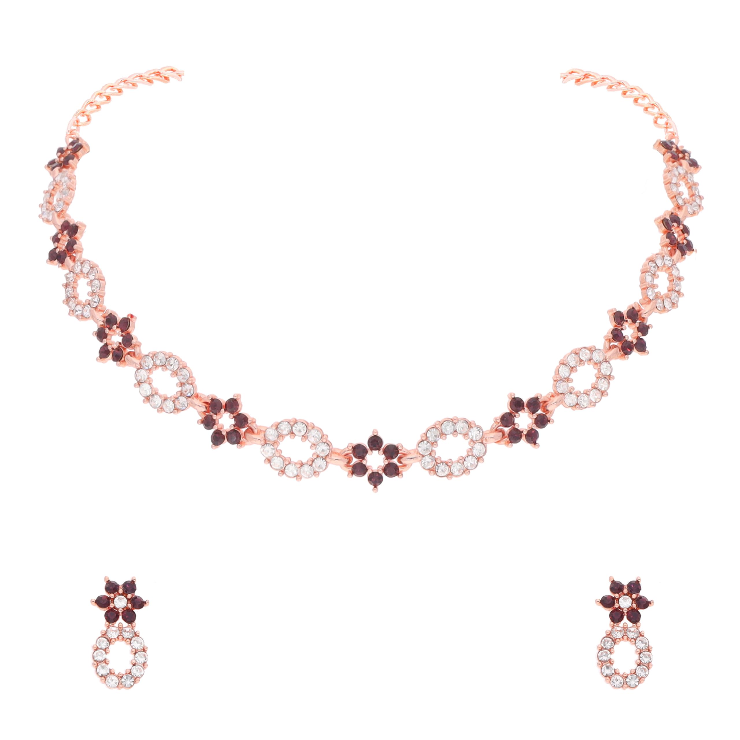 Brado Jewellery Shimmering Rosegold Polished AD Studded Necklace Jewellery set with Matching Earrings for women and Girls (B0D77R4JBS) Amazon Price History, Amazon Price Tracker