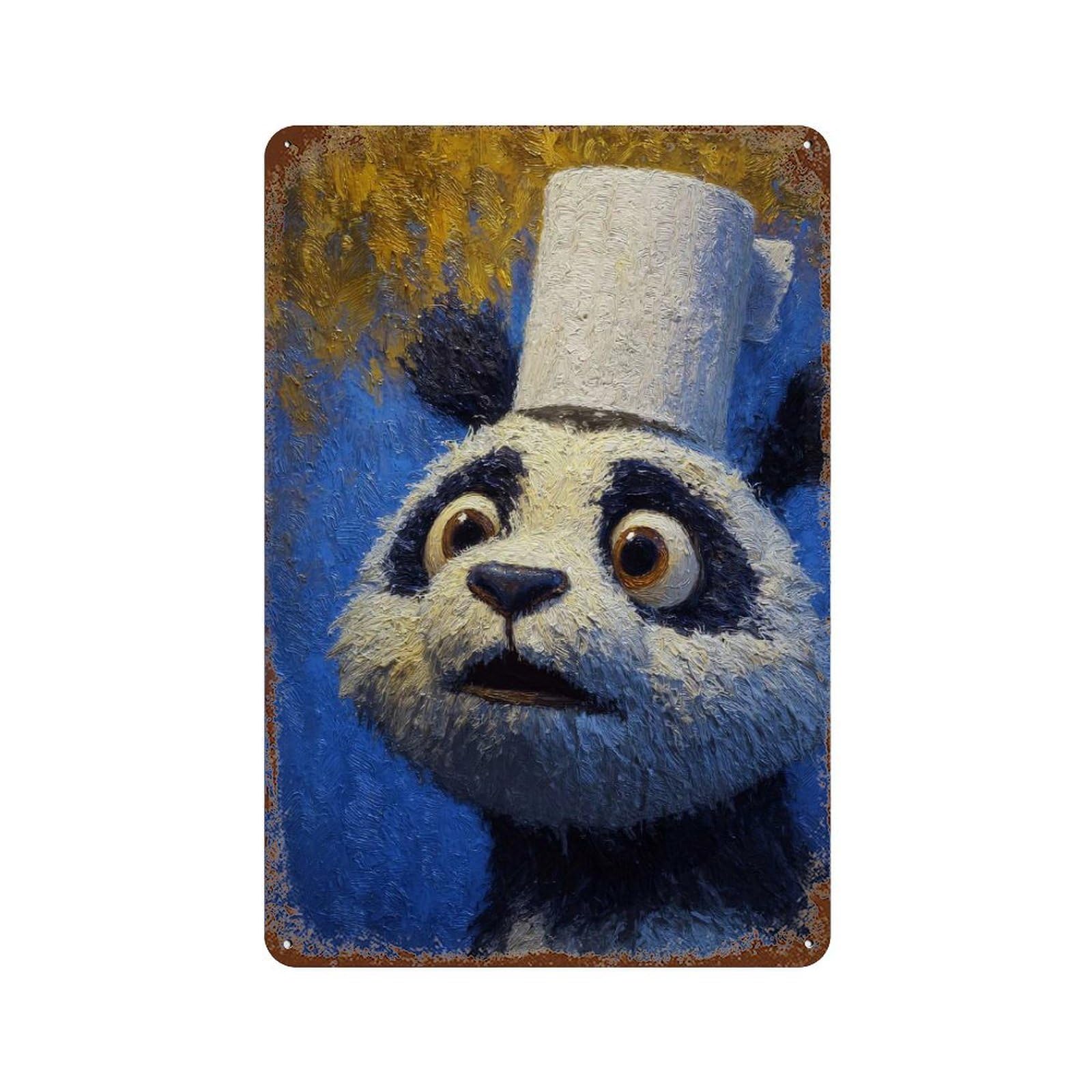 Panda Chef Painting Rustic Tin Plaque 11.8"x7.9", for Pub, Kitchen And Man Cave Decor, Vintage Wall Decor