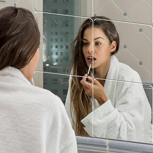 Miniatura 4 de Azulejos de espejo acrílico autoadhesivos, paquete de 6 hojas flexibles, calcomanías de pared de 12 x 16 pulgadas, sin marco de plástico, sin