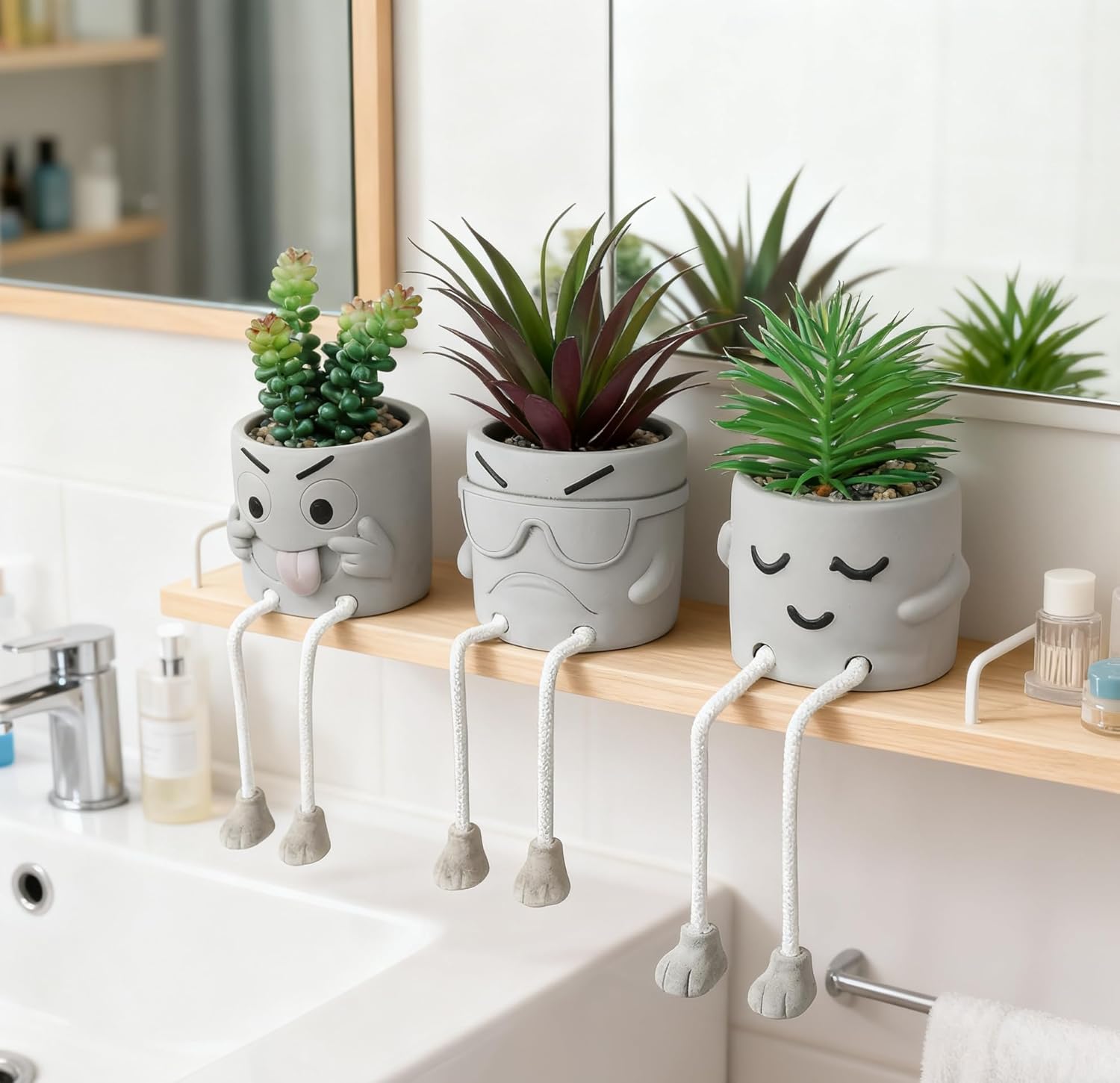 Creative Artificial Succulent Plants in pots - 3 Pieces Mini Fake Plant, Mini Succulent Plants Decor for Shelves, Artificial Plants Indoor, Kitchen Decorations