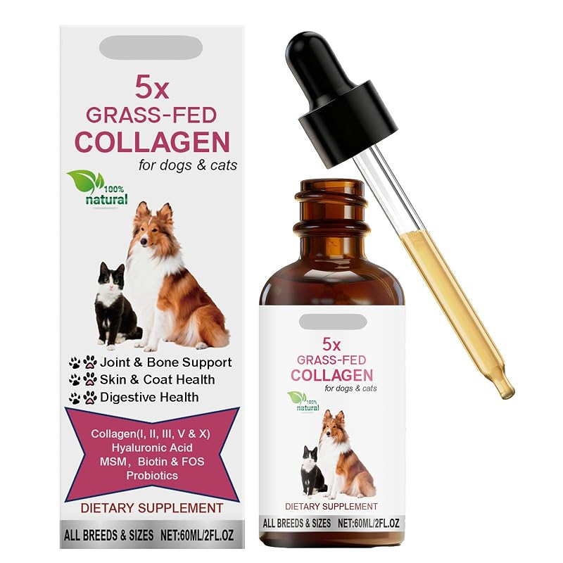Suplemento de colágeno para cães e gatos com 5 tipos, MSM, biotina e ácido hialurônico Vistaxin – 60 mL