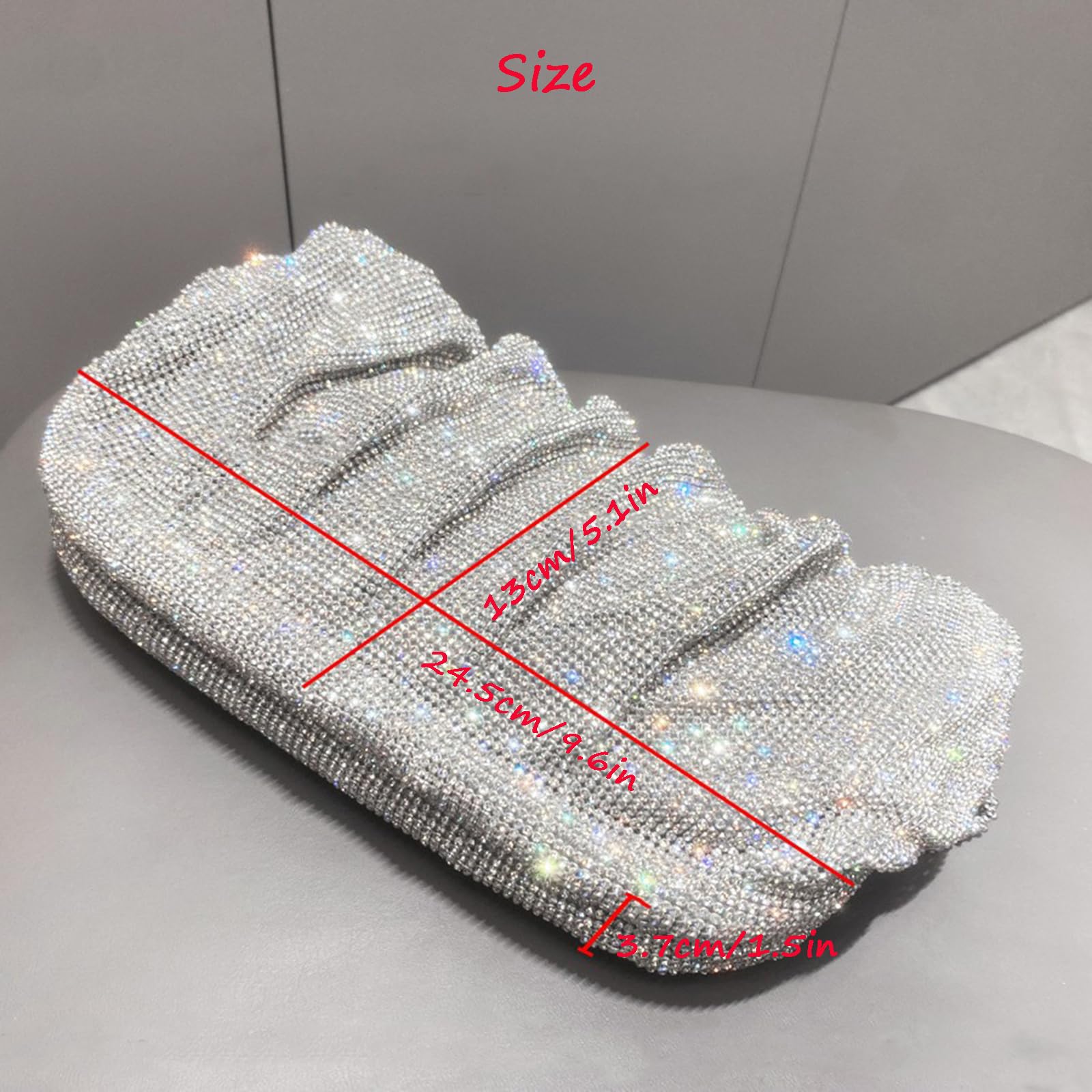Borsa Da Sera con Pochette e Catena A Pieghe con Strass Scintillanti da Donna, Per Matrimoni E Feste,Grigio