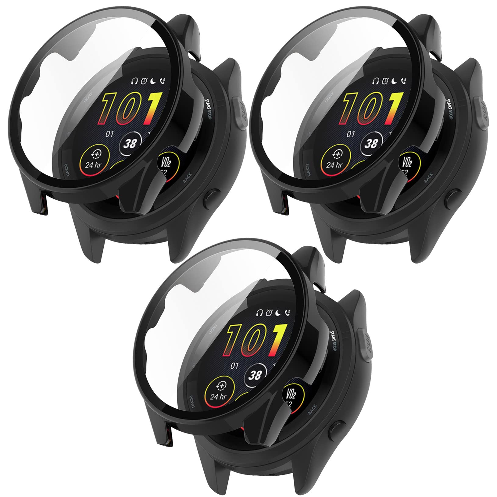 FitTurn Compatible with Garmin Forerunner 265/265S Watch Screen Protector Case TPU Slim Case Cover [Plating Metal Color Frame] [3D Full Coverage] Shell Protective (Forerunner 265s, Black*3)