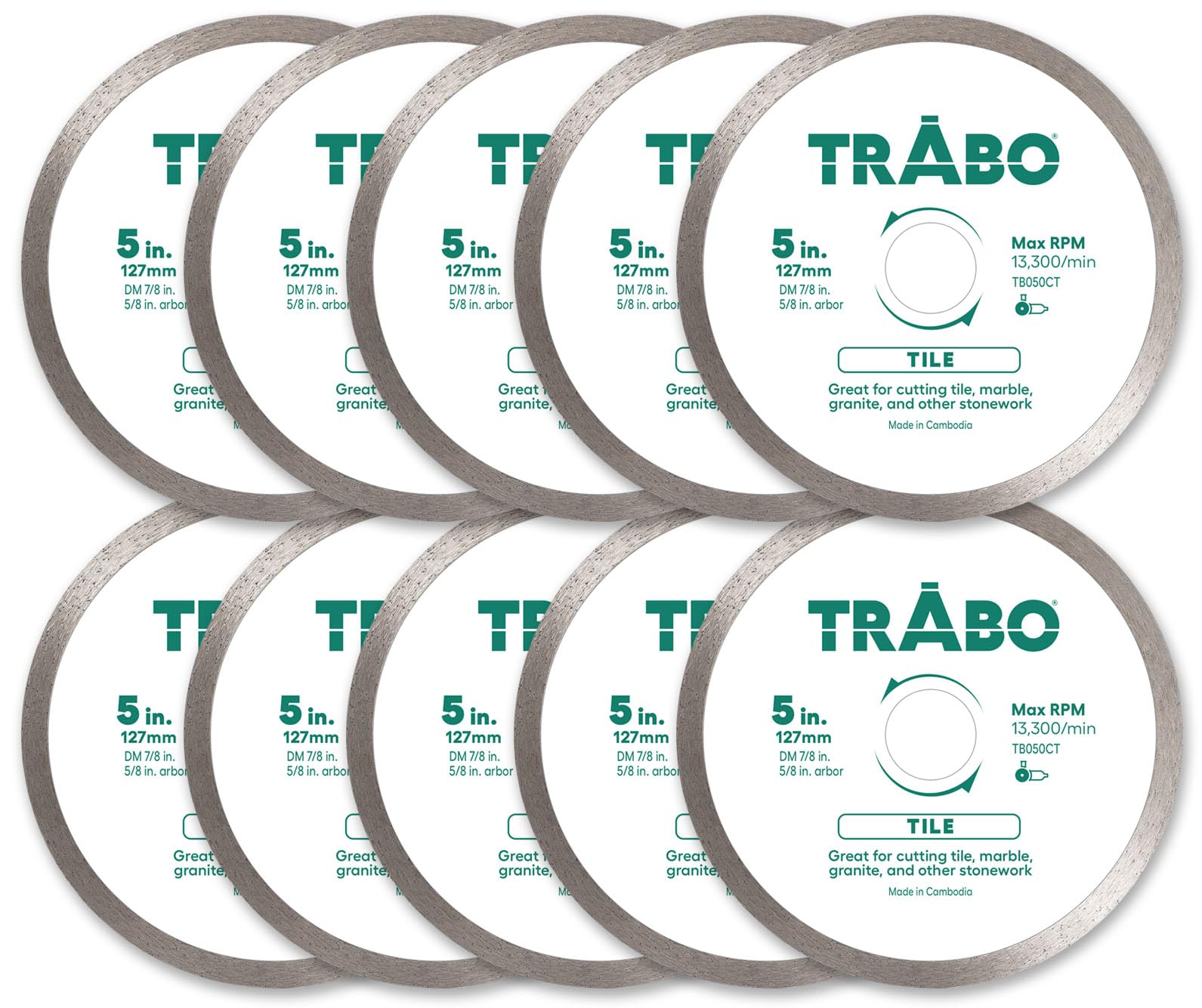 Trabo Tile Continuous Rim Diamond Metal Bond Blade (5, 10-Pack)