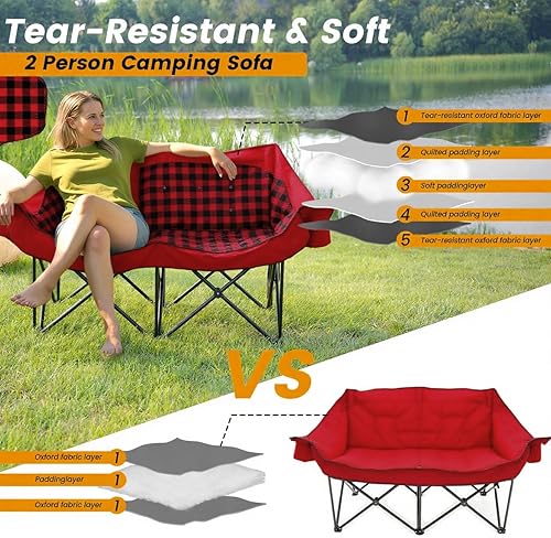 Miniatura 4 de QUYUAN Silla de campamento doble para adultos, silla plegable resistente para 800 libras, cómodas sillas de césped con totalmente acolchado, sillas