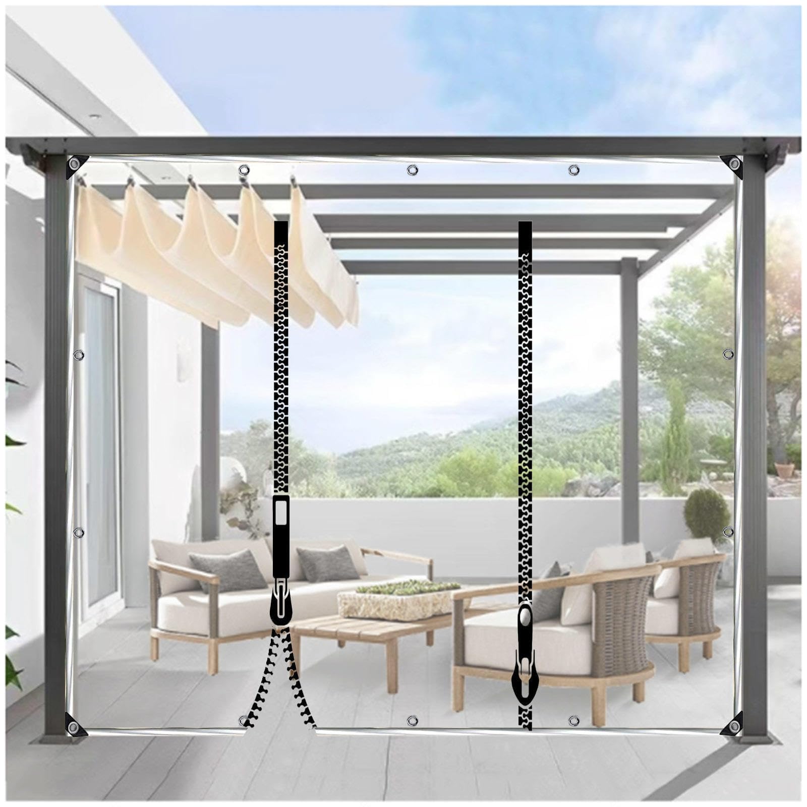 Sonakia Transparent Tarpaulin Side Panels, 0.5mm Clear Tarp Curtains, Pergola/gazebo Side Curtains, Outdoor Waterproof Tarpaulin Side Panels With Eyelets,WxH-1x1m/3.3 * 3.3ft