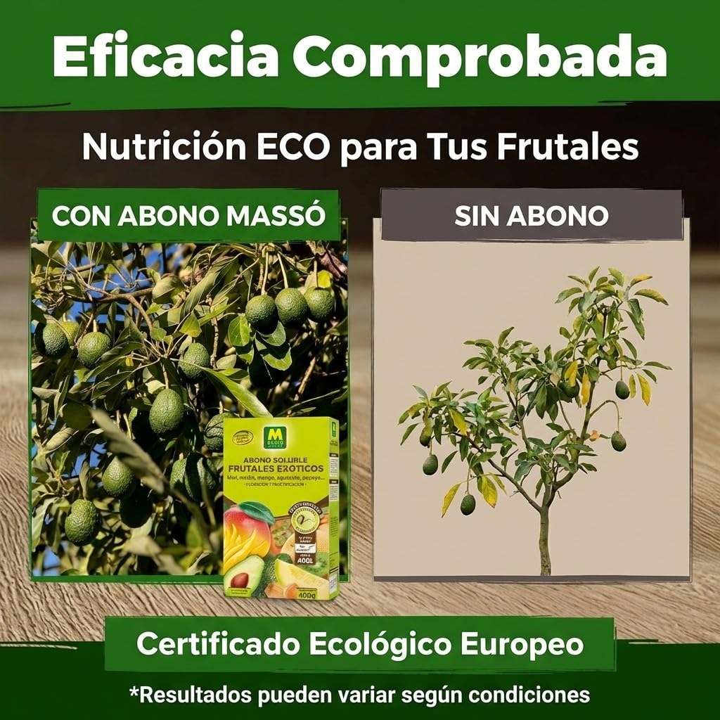 Abono Frutales Exóticos Soluble Ecológico 400 g | Fertilizante NPK 8-7-6 + Magnesio para Aguacate, Kiwi, Mango, Papaya, Kaki y Physalis | Máxima Floración y Frutos de Calidad ECO | Nexum Market