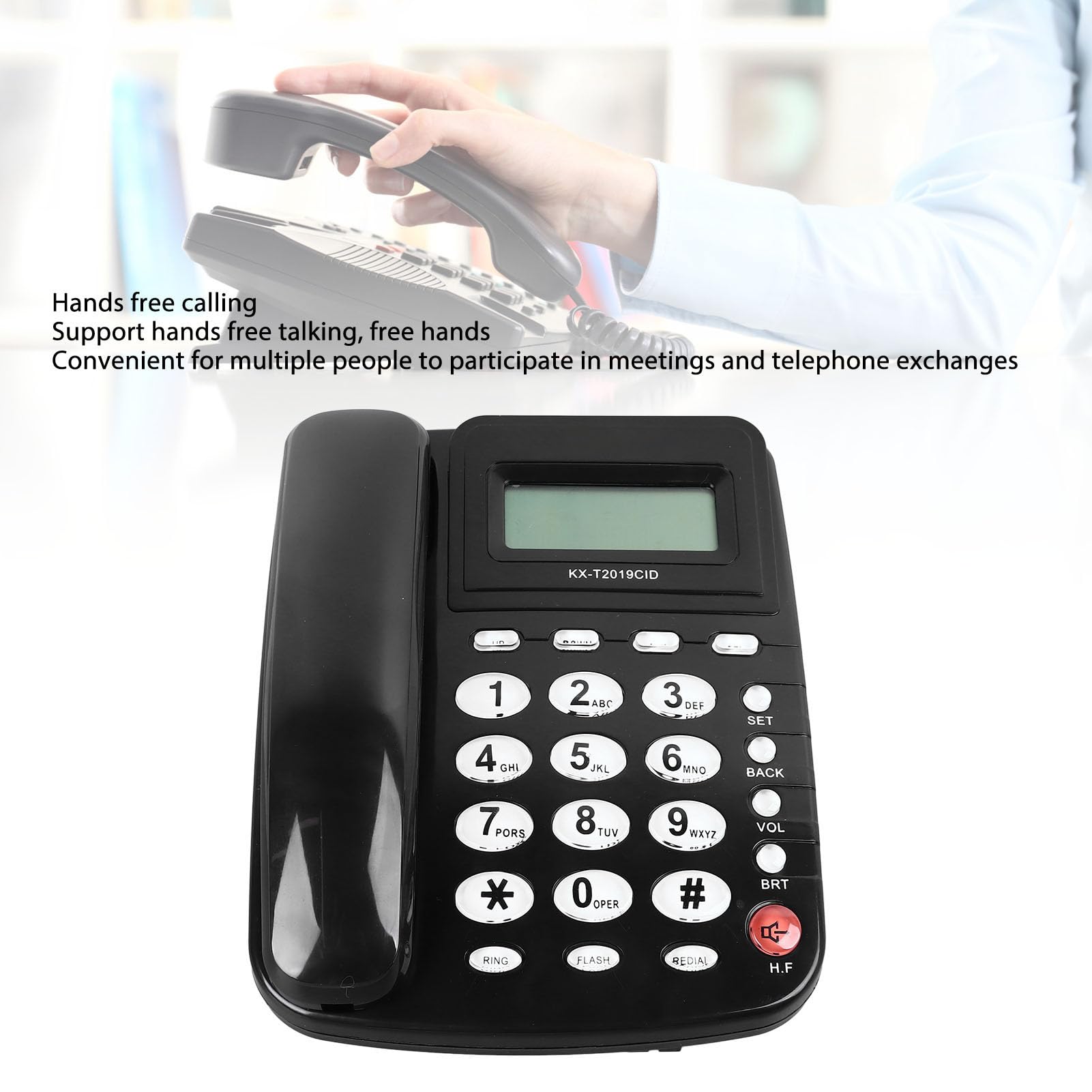 Telefono con Filo con Tasti Grandi, Telefono Fisso con Display ID chiamante, chiamate in Vivavoce Multifunzione, per Ufficio, Reception, casa, Hotel