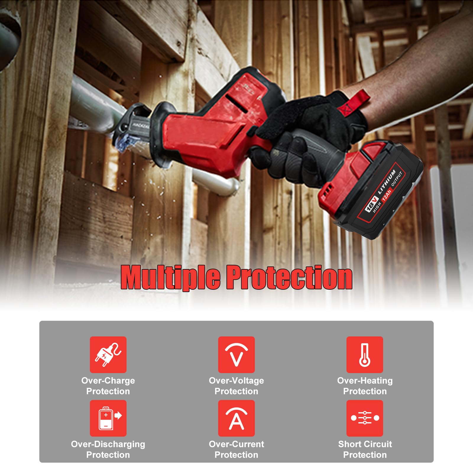 12.0Ah 48-11-1852 Replacement for Milwaukee 18V Battery, Compatible with Milwaukee 18 Volt Batteries 48-11-1862 48-11-1815 48-11-1890 48-11-1860 48-11-2230 (Multi-4pc)