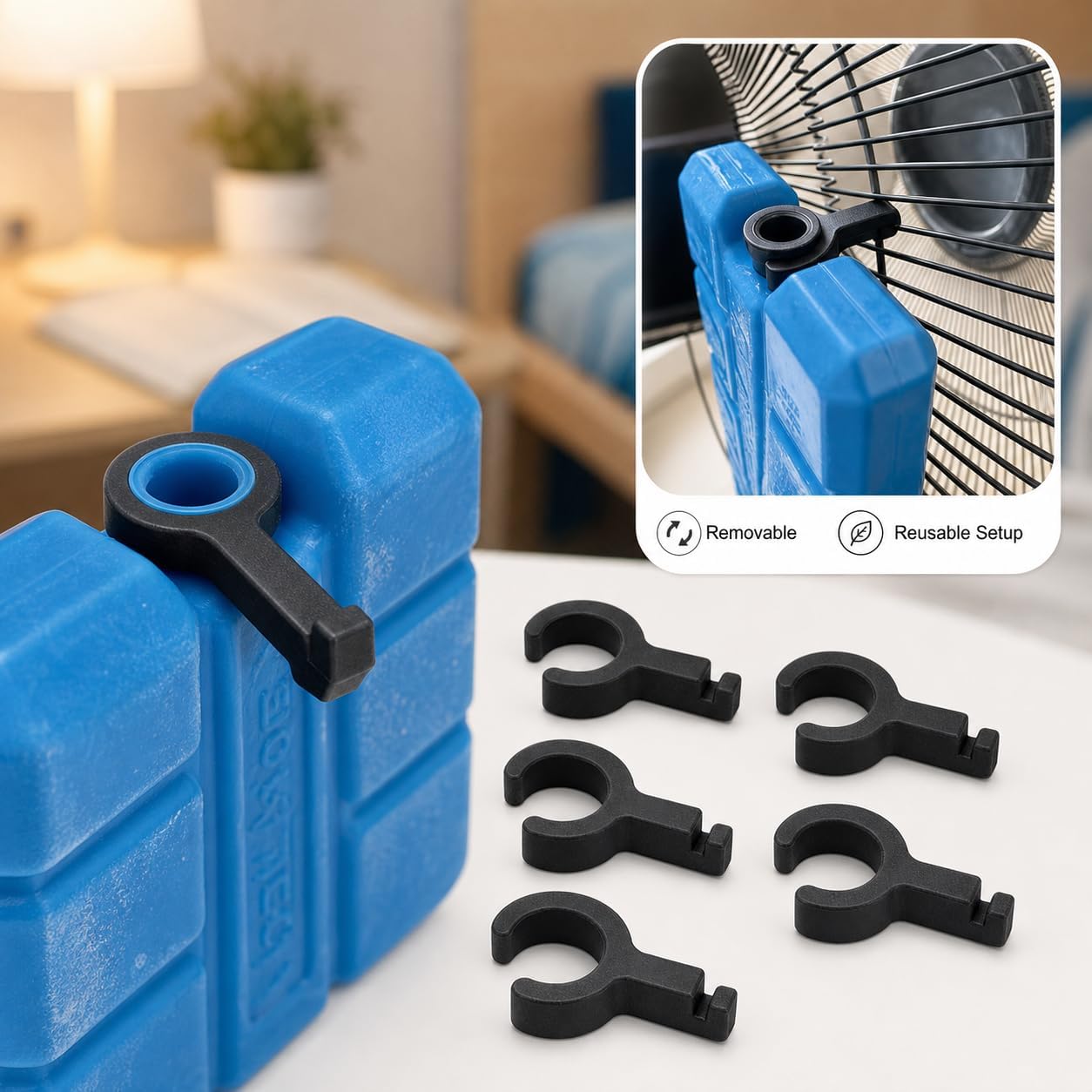Reusable Ice Pack Clips for Fan, 6 Pcs Fan Back Ice Holder Clips, Easy to Secure, for Hot Summers Without Ac