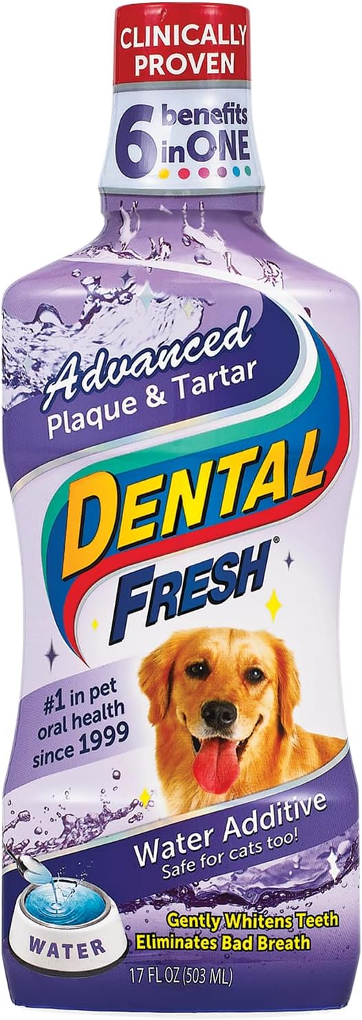 Dental Fresh Water Additive - Original Formula for Dogs - Clinicially Proven, Simply Add to Pet’s Water Bowl to Whiten Teeth, Eliminate Bad Breath, and Improve Oral Health (17 oz)