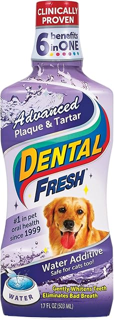 Dental Fresh Water Additive - Original Formula for Dogs - Clinicially Proven, Simply Add to Pets Water Bowl to Whiten Teeth, Eliminate Bad Breath, and Improve Oral Health (17 oz)