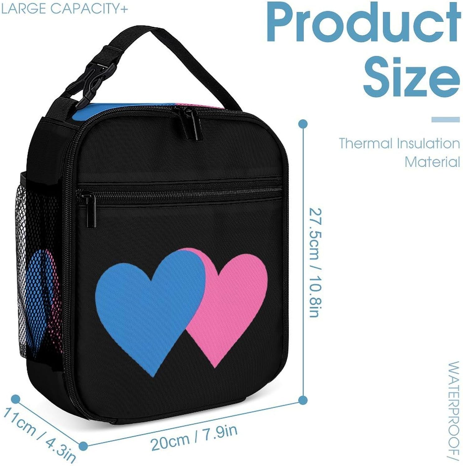 Bisexual Heart Proud Novelty Backpack Set with Lunch Bag Pencil Cases image 4