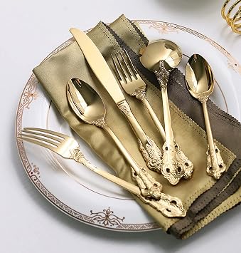 Besteckset für 4 Personen 24-teilig -ESSONIO- Besteckset aus Edelstahl Hochglanzpoliert.Luxuriöses Besteck Klassisches und schlichtes Design,Luxury CutleryGold