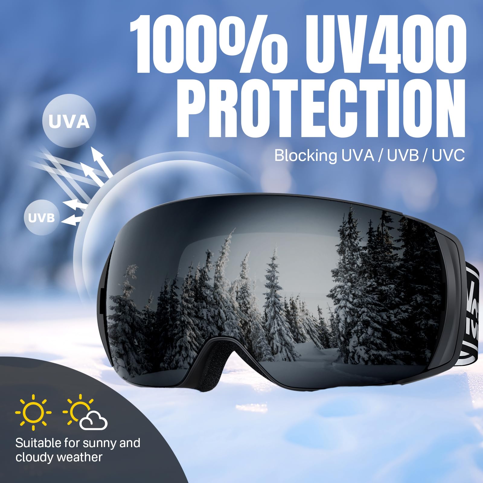 YOZISS Maschera da Sci uomo donna,OTG Maschera da Snowboard, Protezione UV400 Occhiali da Sci Snowboard, Occhiali da Motocross per ciclismo Equitazione Arrampicata Sci