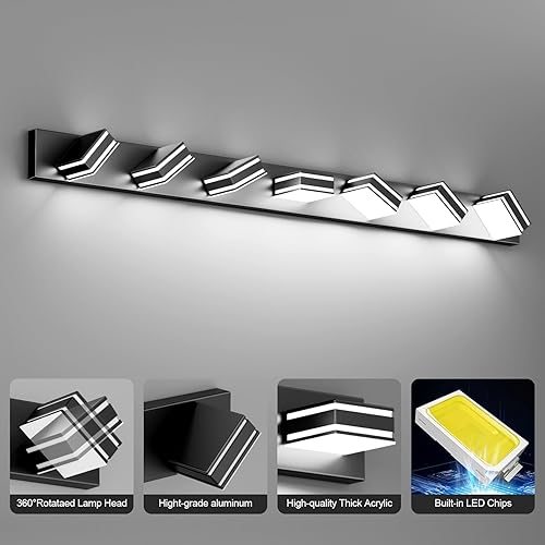 Miniatura 4 de Ralbay Lámpara de tocador negra de 55 pulgadas para baño, 7 luces, LED, moderna, acrílico, mate, negro, accesorios de iluminación sobre espejo