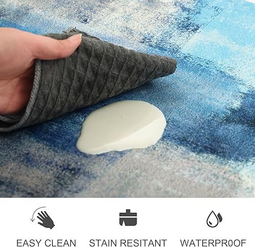 Miniatura 19 de MAYHMYO Juego de 2 tapetes de cocina antifatiga, diseño de mármol y azul, alfombrillas acolchadas y antideslizantes Azul,Azul y dorado,Marrón