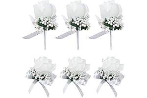 White Rose Corsage Boutonniere Set for Wedding Party