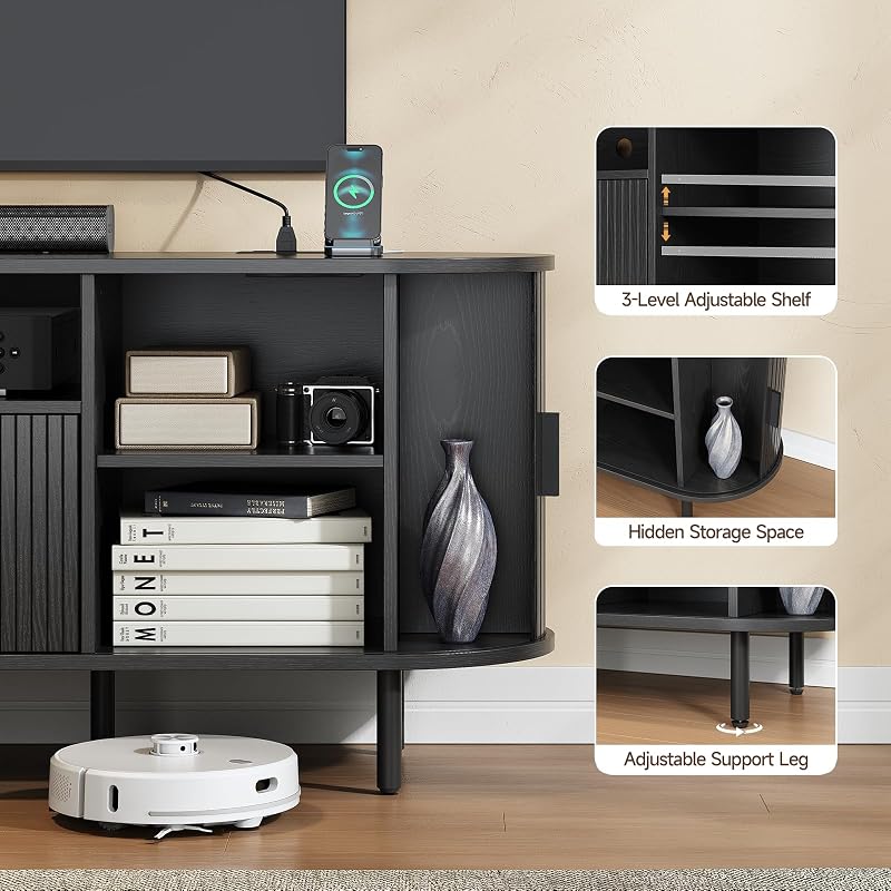 ONBRILL 69" Fluted TV Stand w/Power Outlet for TVs up to 80 Inch, Black image 4
