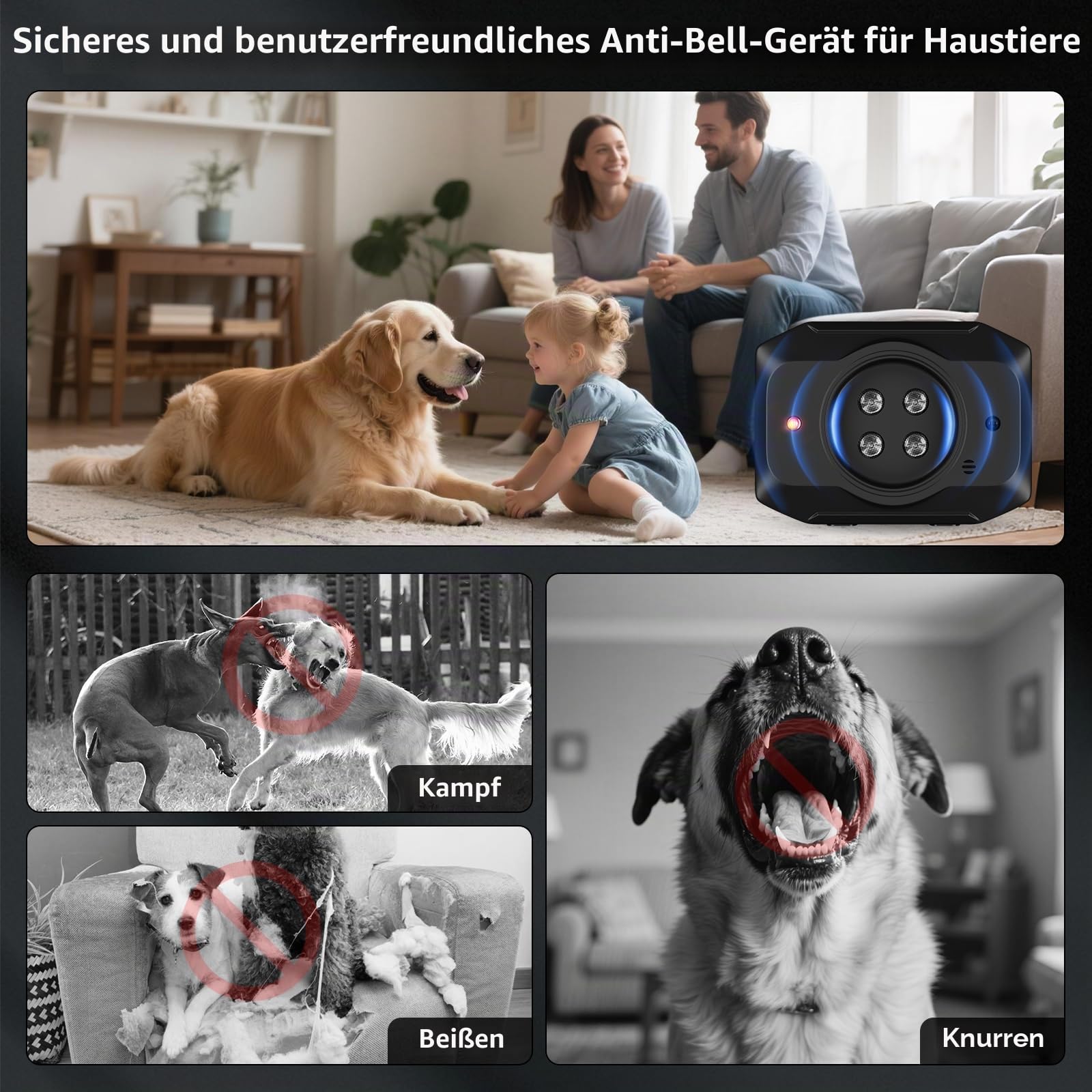 Anti Bell Gerät Hunde,55Ft Antibell für Hunde mit Fernbedienung,3 Modi, Drinnen und draußen IPX4 wasserdichtes Antibell Ultraschall Gerät,Geeignet für kleine, mittelgroße und große Hunde.