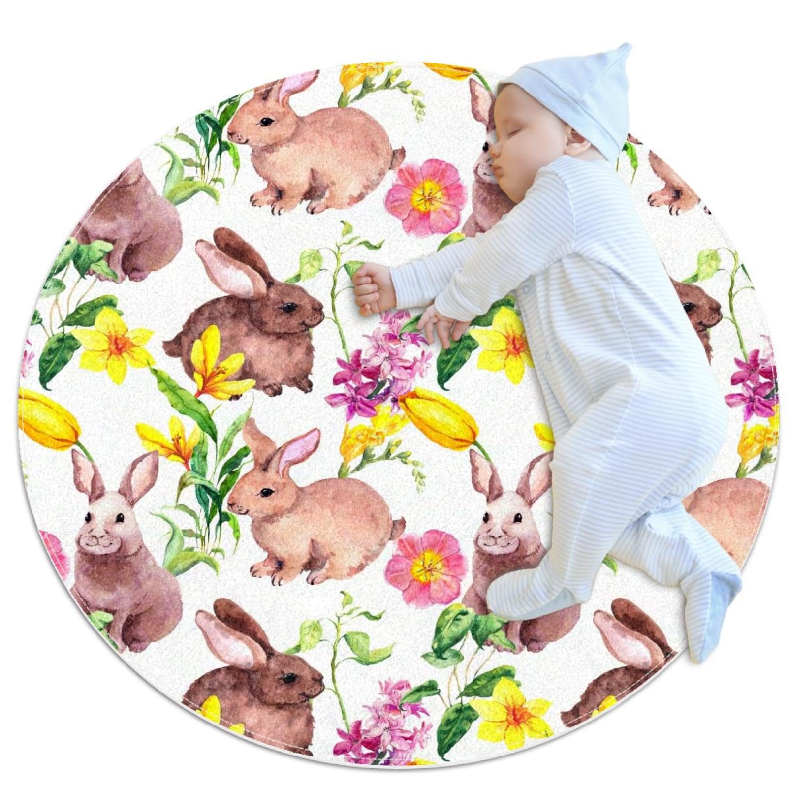 Tapis de salle de bain lapin douceur de printemps déco ronde