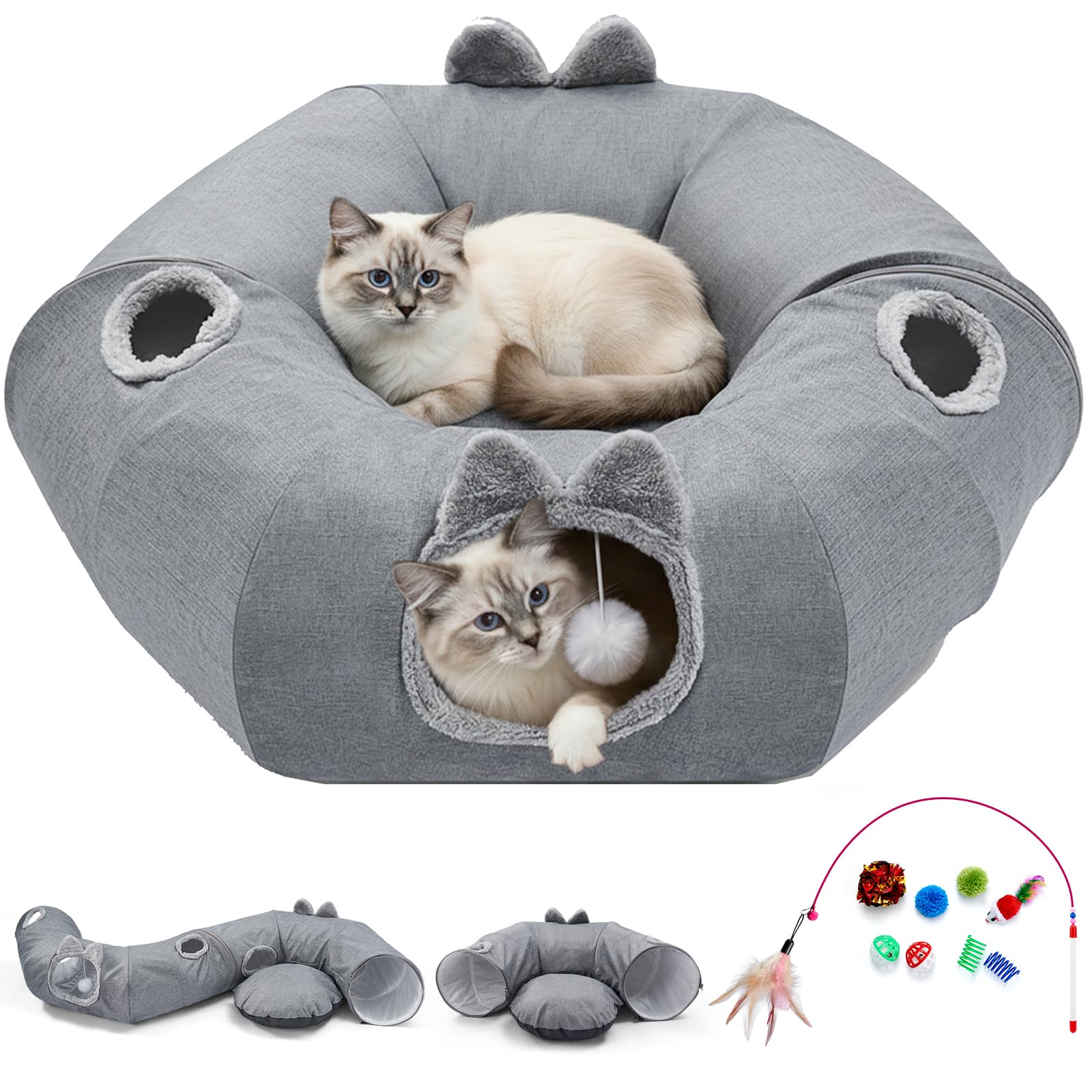 Odoland Túneles para gatos para interiores, túneles multifuncionales para jugar con bolas y agujeros para mirar