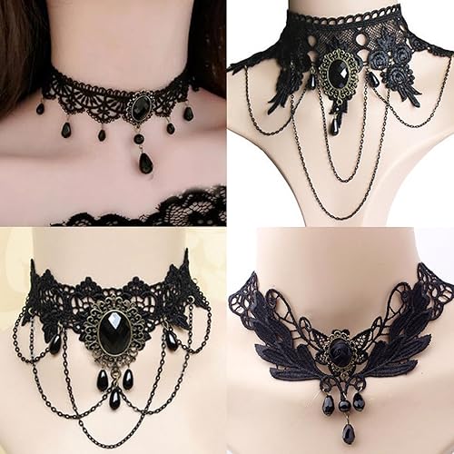 Miniatura 2 de Long tiantian Gargantilla gótica de 4 piezas para mujer, collar de Halloween, gargantilla steampunk negra, joyería steampunk, fiesta, retro, gótico
