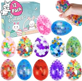 12Pcs Easter Egg Stress Balls, Easter Basket Stuffers, Easter Egg Fillers, Squishy Squeeze Balls for Adults, Easter Egg Hunt, Party Favors Classroom Prizes