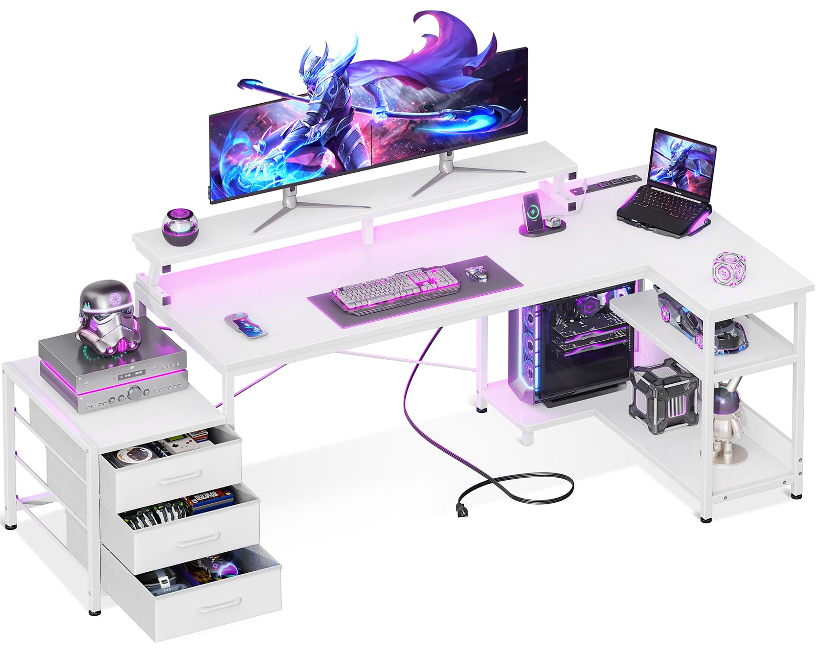 Amazon.com: AODK L Shaped Gaming Desk with Drawers, Reversible 