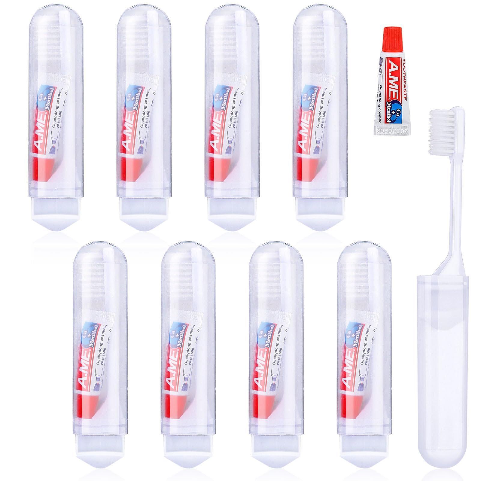 Mini Travel Toothbrush and Toothpaste Set of 8, Portable Foldable Toothbrush, Soft Camping Toothbrush Mini Toothbrush with Toothpaste for Travel Business Trip Camping Outdoor Activities