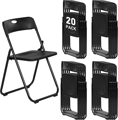 Miniatura 17 de Paquete de 6 sillas plegables de plástico negro, asientos comerciales apilables portátiles para interiores y exteriores con marco de acero para el