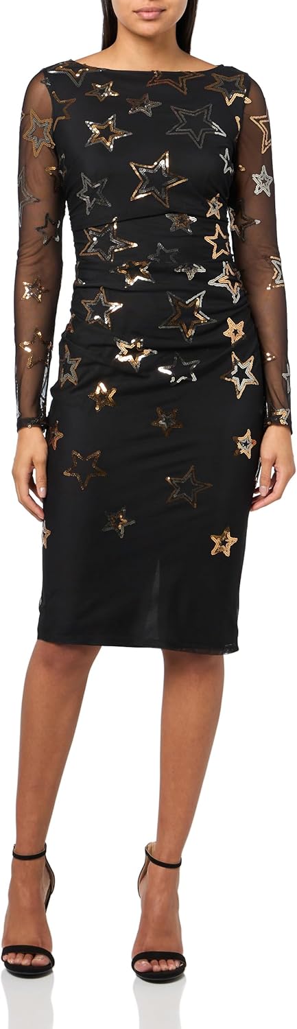 Vince Camuto Womens Long Sleeve Sequin Mesh Side Ruched Bodycon Dress