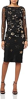 Women's Long Sleeve Sequin Mesh Side Ruched Bodycon Dress