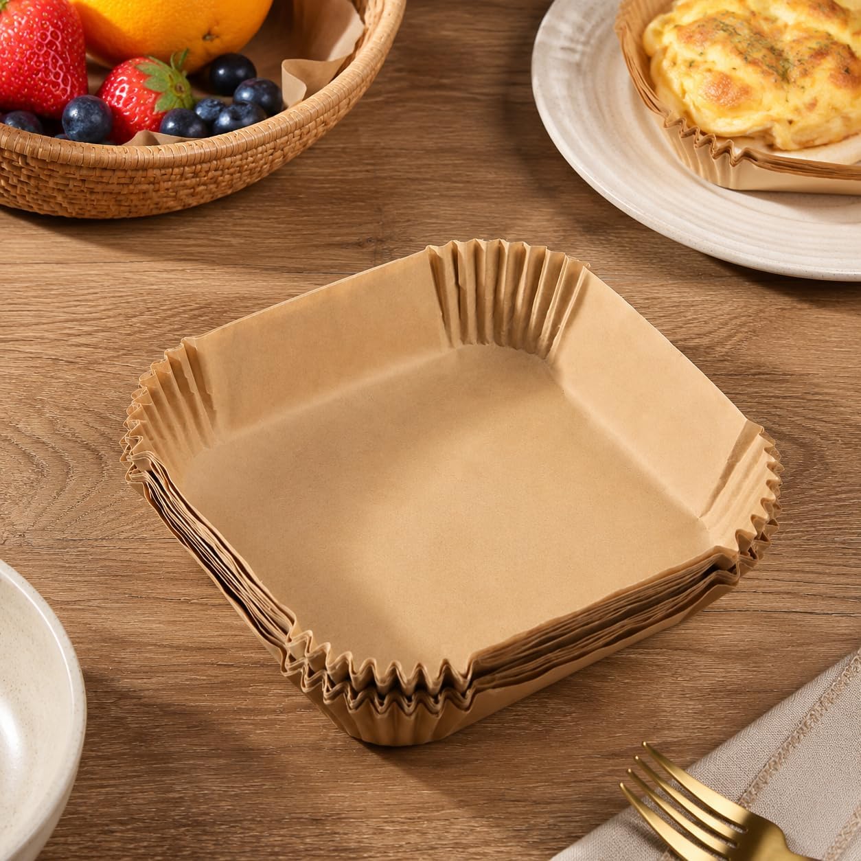 100pc Disposable Parchment Liners Non Stick Ruffled Edges Air Fryer Accessories Square