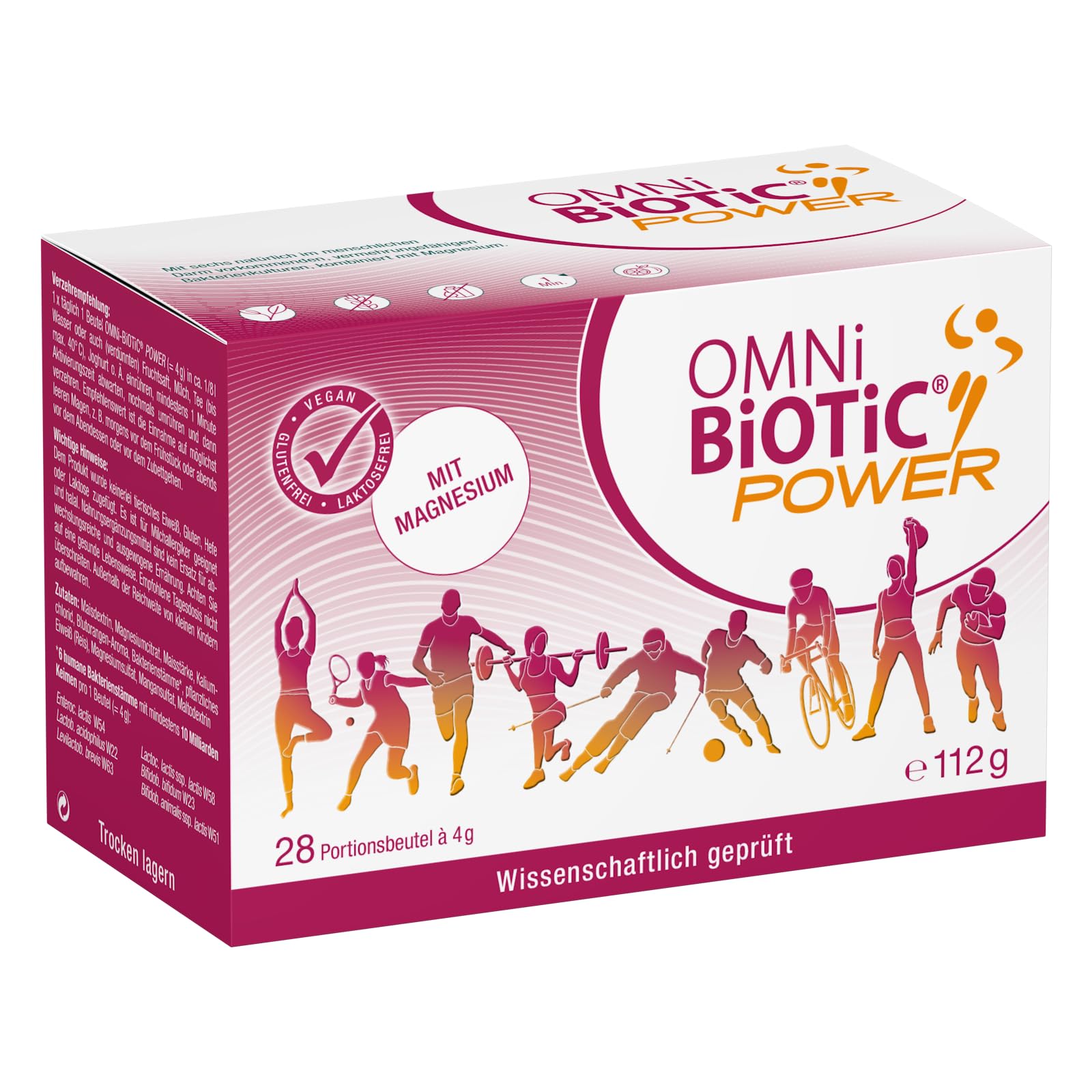 OMNi BiOTiC Power | Für einen energiegeladenen Tag | 28 Portionen (112 g) | 6 Bakterienstämme | Pulver | Vegan | Zur täglichen Anwendung | Blutorangengeschmack
