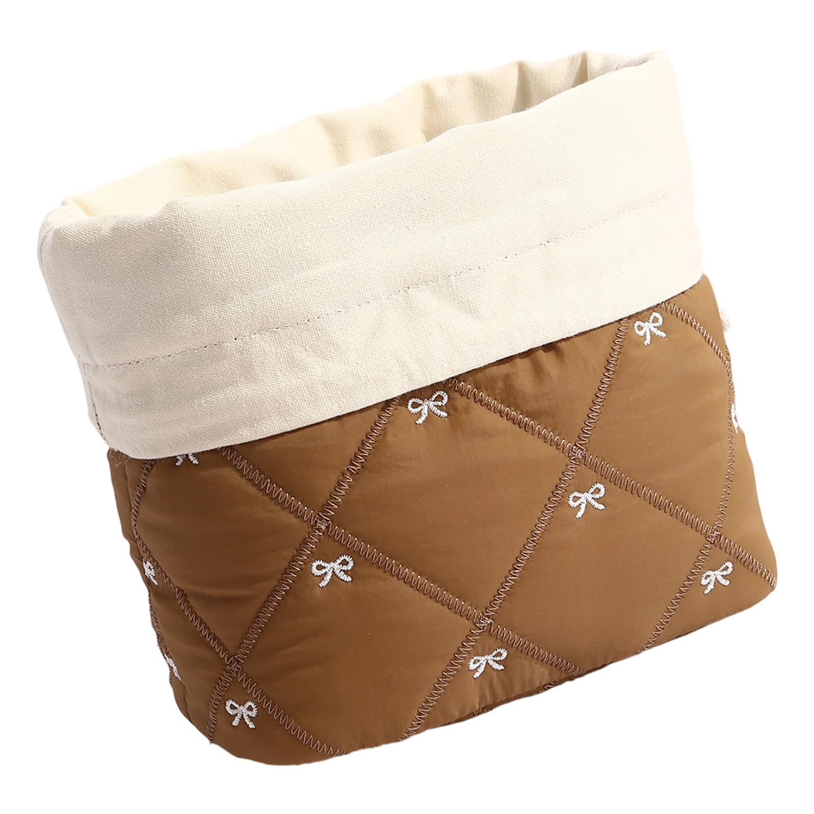 Kalttoy Brown Large Capacity Cosmetic Featuring Delicate Bowknot Detail In Cotton Blend Fabric Ideal For Travel Use Cotton Organizers