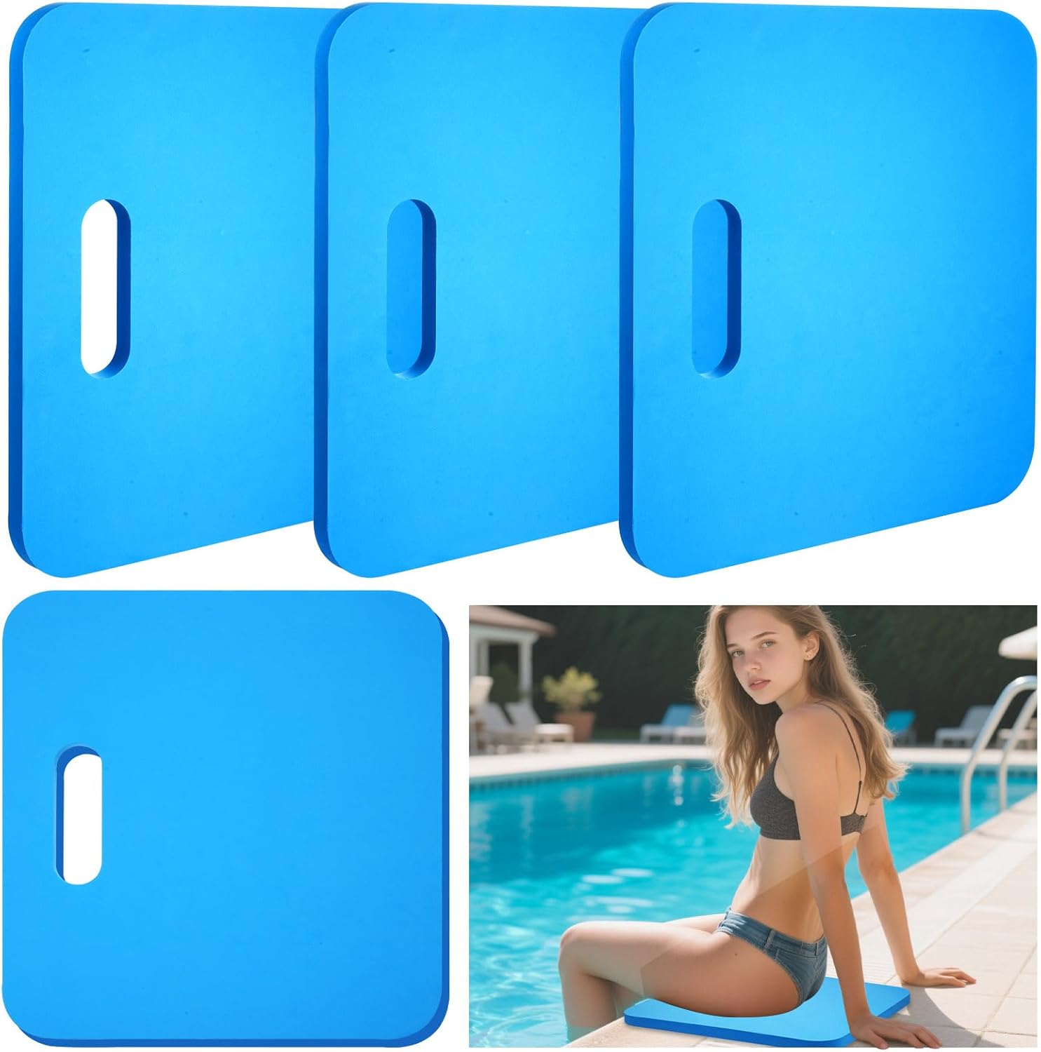 4 Pcs Poolside Seating Mat, 14 x13 x 0.6 Inch EVA Foam Poolside Cushion for Edge of Pool, Portable Seating Mat for Side of Pool, Poolside Seat Pad for Above Ground Pools Lounging