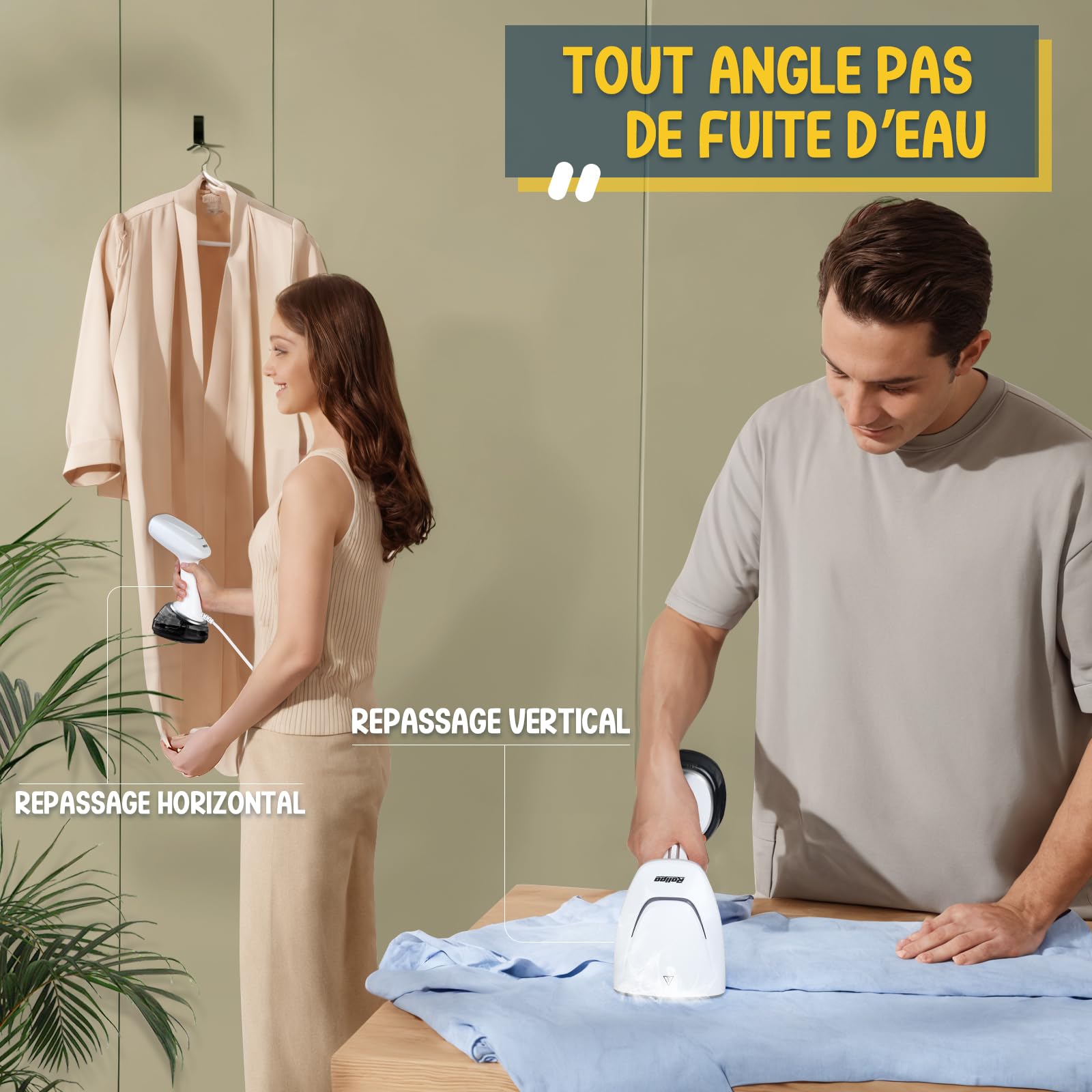 Rolipo Defroisseur Vapeur Vertical,1700W Défroisseur à Main Vertical Portable pour la Maison, le Bureau, les Voyages, Défroisseur à vêtements de voyage compact et portable, blanc