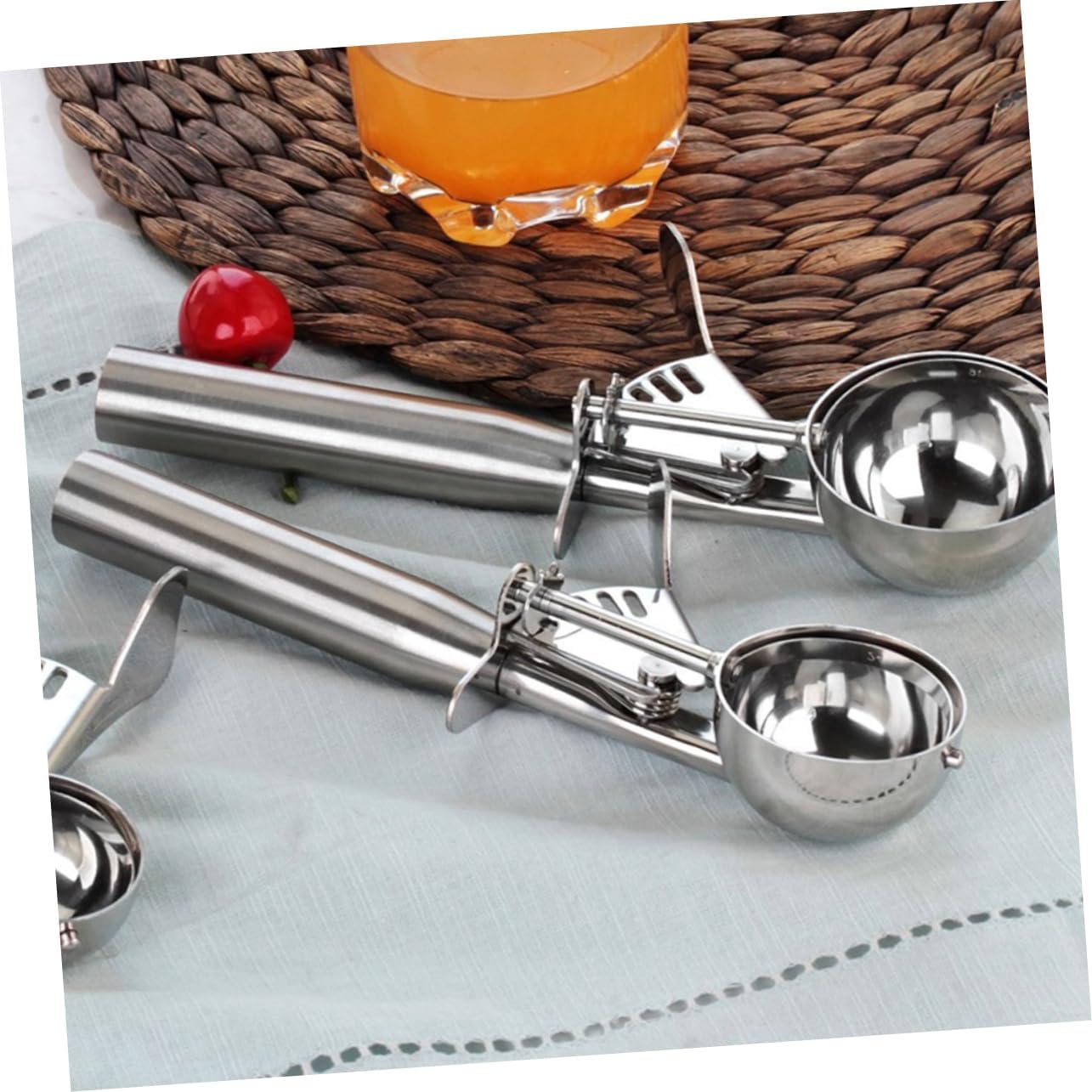 Zerodeko 2sets Stainless Steel Ice Cream Scoop with Trigger Melon Baller Cookie Spoon for Cupcake Meatball Muffin Large Medium Small Sizes 3pcs*2