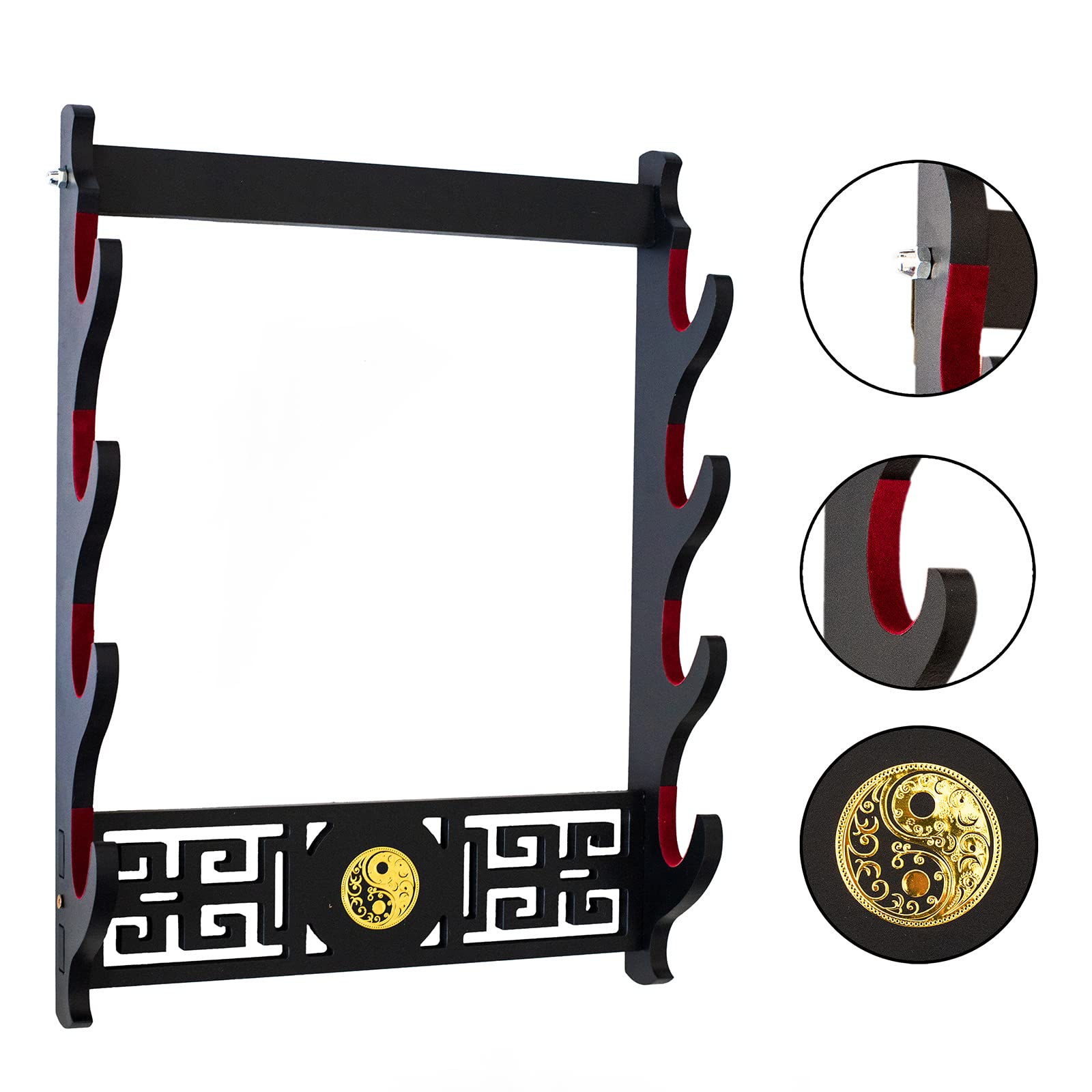 Porta Spada Katana Parete - Display Con Velluto Rosso E Design Tai Chi - Per Spade Samurai E Decorazione - Foto 7