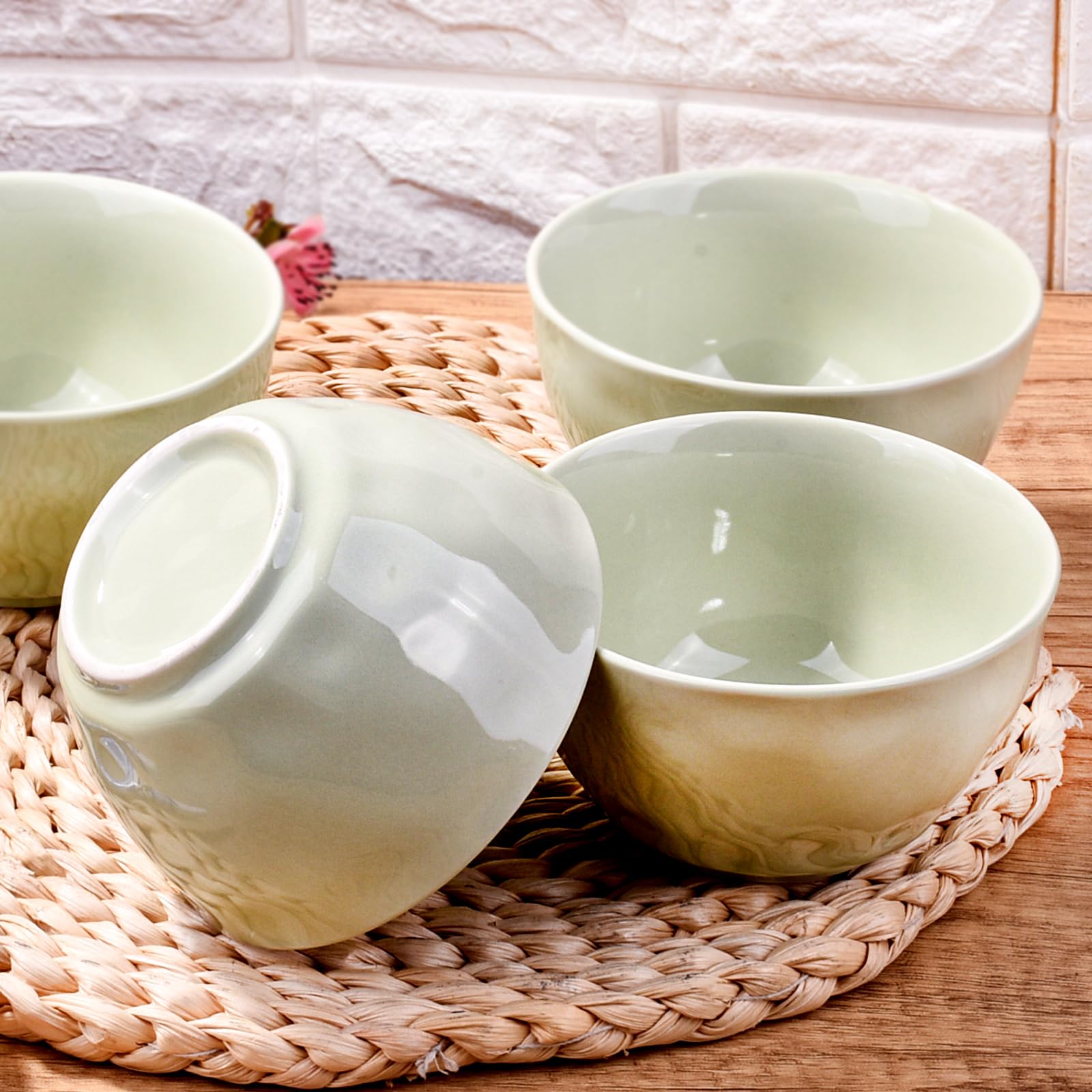 Porcelain Rice Bowls Set Of 4 - 4.5" Ceramic Bowls For Soup, Cereal, Sushi & Snacks