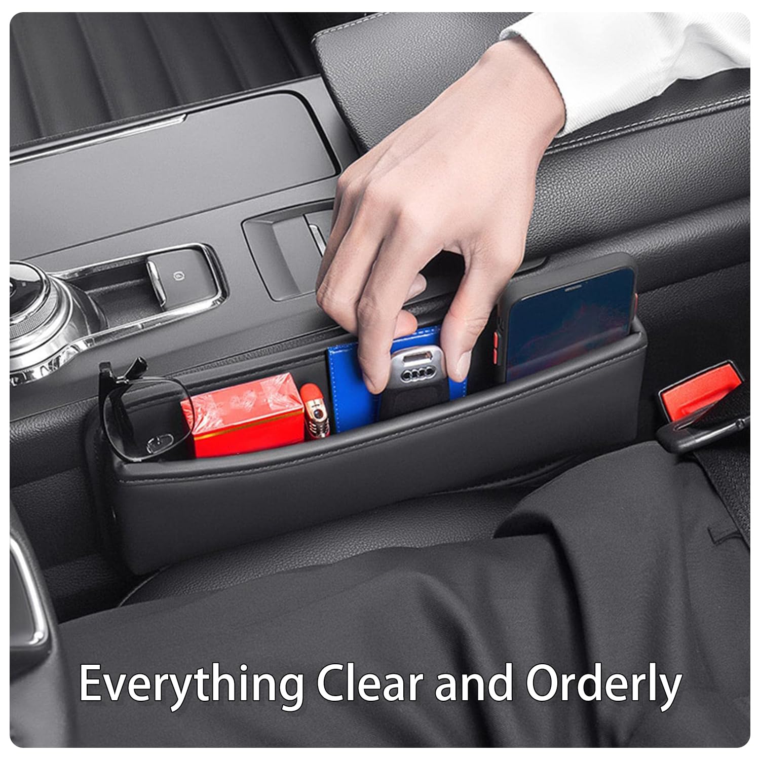 Scatola Portaoggetti per Seggiolino Auto, Gap Filler, Tasca Portatile e Facile da Riporre, Organizzatore per Auto (Nero)