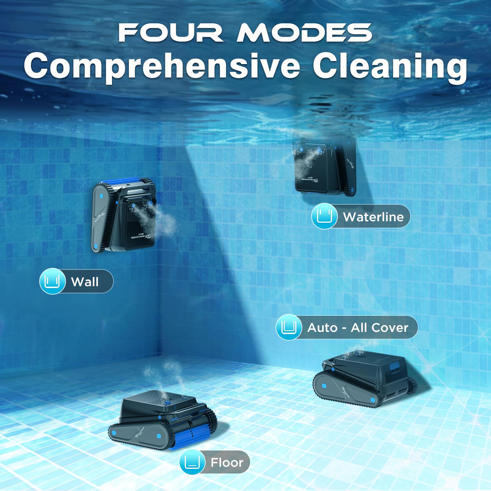 (2026 Nuovo) EVERCROSS BOT Robot Piscina Senza Fili con App, Pulizia Fondo, Pareti e Linea Acqua, 120 Min, 4 Motori, Ritorno Automatico, fino a 200 m²