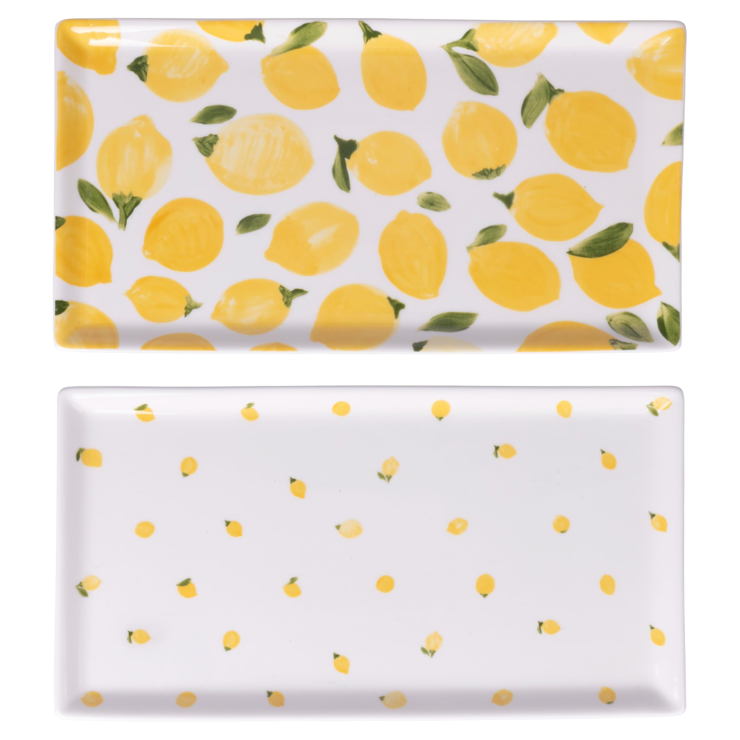 Lot de 4 assiettes rectangulaires en porcelaine 31,6 x 16,8 cm, citrons, Fruit Life