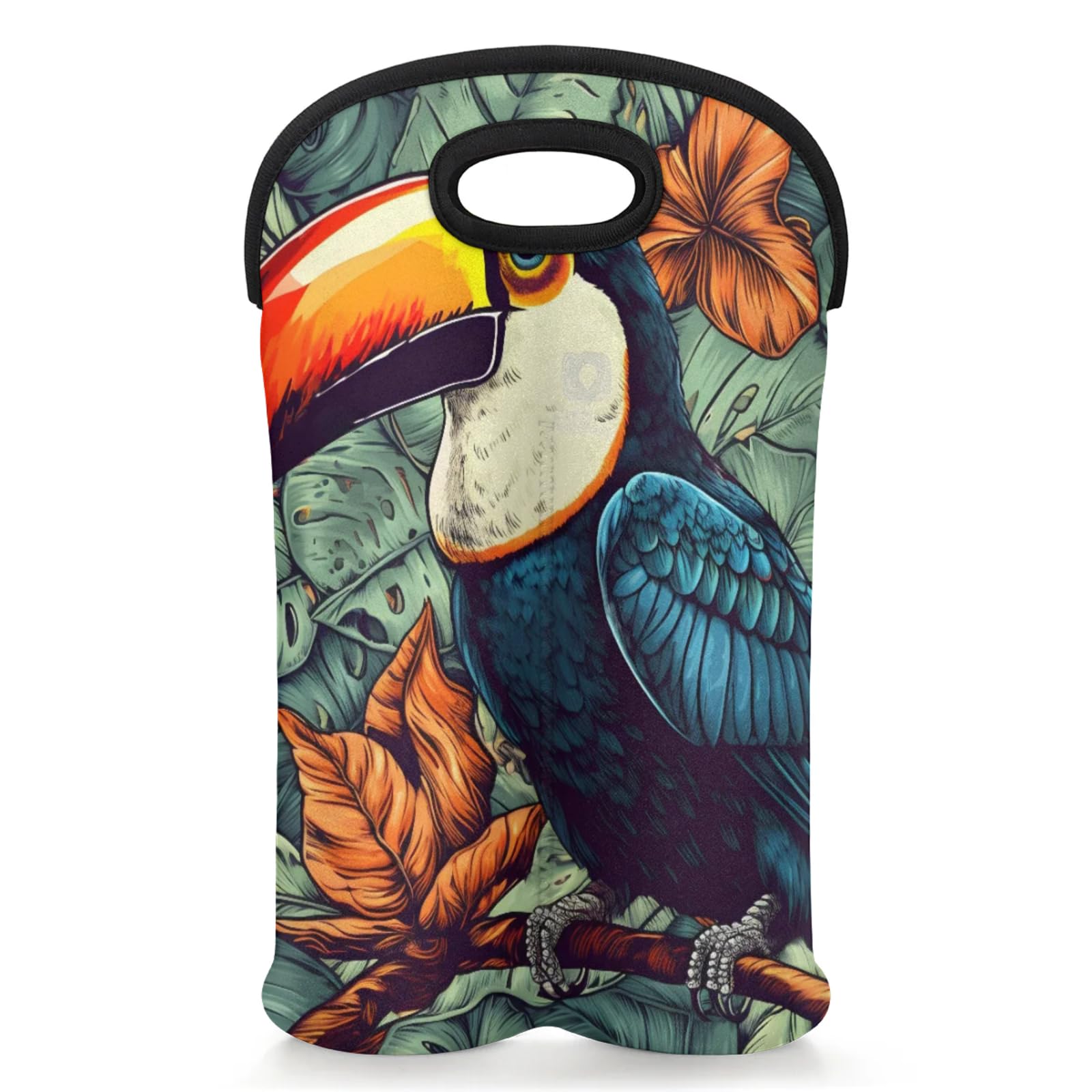 GzLeyigou 2 Bottles Toucan Wine Bag Sleeve Totes Bird Neoprene Protective Wine Carrier Bag for Wine,Water, Champagne, Beer, Baby Bottles,Gift 14.5 x 10 Inches