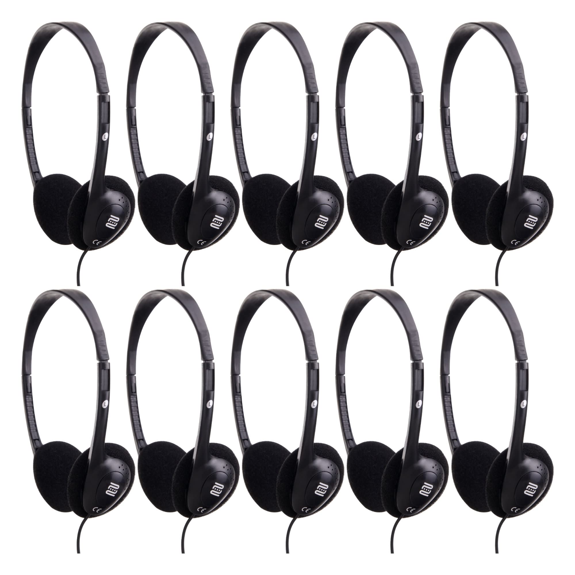 Pronomic KH-10BK Kopfhörer 10x Set - Ideal für TV und Silent Guide-Systeme - Verstellbarer Kopfbügel - Hoher Inkl. Klinkenadapter - Geringes Gewicht (nur 50 g) - Schwarz