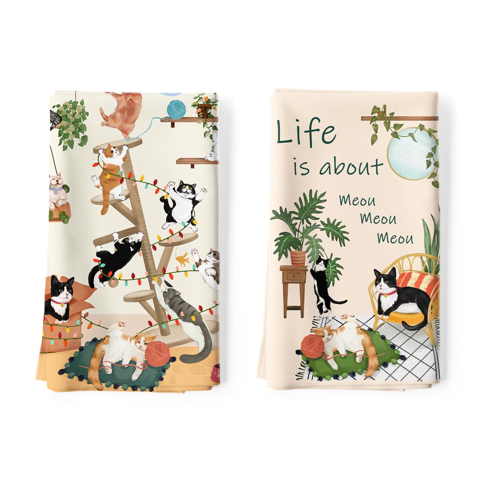 Arquiel Cute Cat Tea Towels, Cotton Kitchen Towel ...