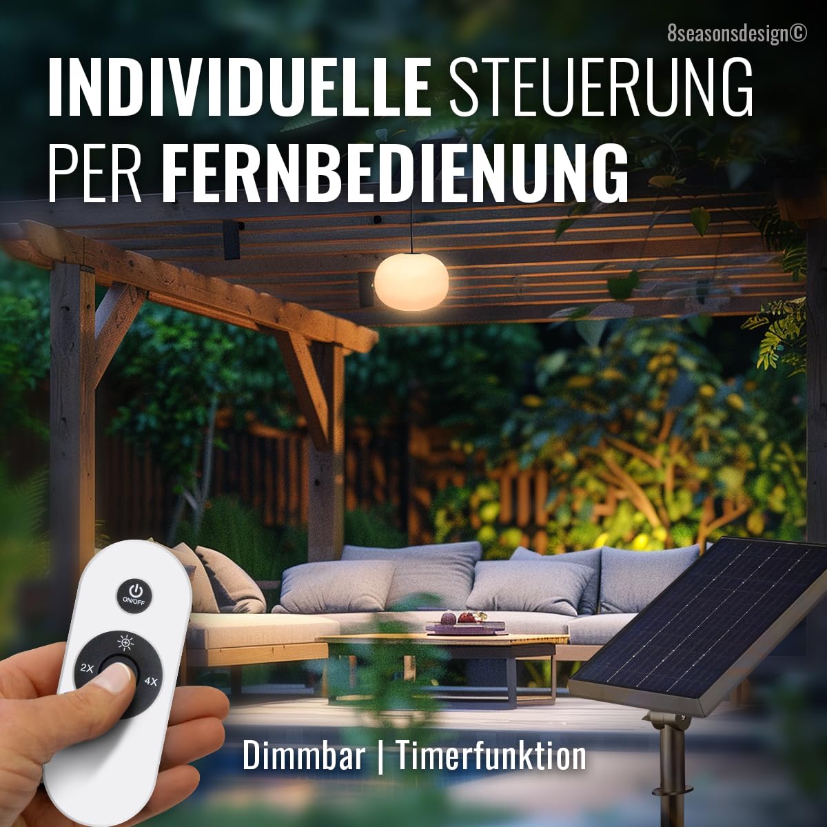 Solar LED Akku Hängelampe 23cm warmweiß dimmbar Timer Fernbedienung USB USB-C für außen innen