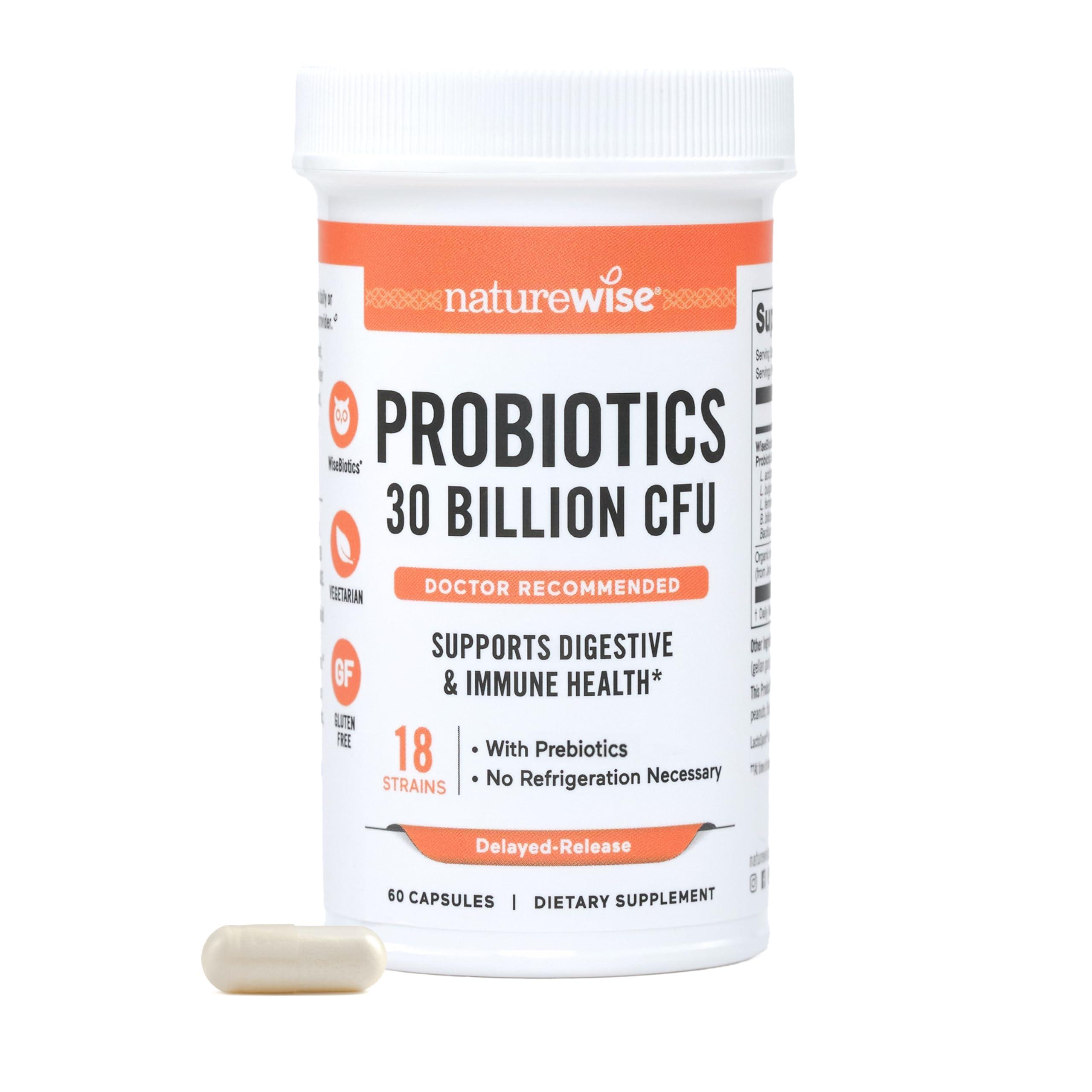 NatureWise Max Probiotics for Women & Men - 30 Billion CFU 18 Strains With Prebiotics - For Gut & Digestive Health - Delayed-Release Capsules, Gluten Free - 60 Capsules[2-Month Supply] 60 Count (Pack of 1)