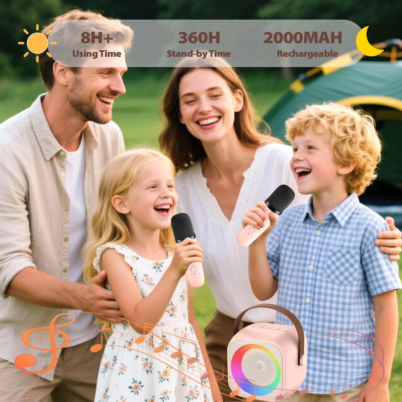 Karaoke Bambini con 2 Microfoni, Microfono Karaoke per Bambini e Adulti, Luci LED ed Effetti di Cambio Voce, Set di Microfoni e Altoparlanti Portatili, Regali per bambini 3-12 anni